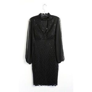 268$ BA Nites Melanie Lyne Split Sleeve Sequinned Bodycon Dress Black Cocktail 8